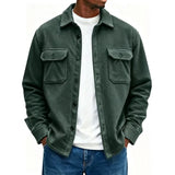 Wiaofellas  -  Men Fleece Shacket Jacket Autumn Winter Lapel Collar Coat Pockets Button Up Casual Loose Overshirt For Daily Streetwear