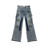 Wiaofellas  -  Streetwear Handmade Mud Dyed Dirty Blue Baggy Jeans for Men Distressed Hole Casual Patchwork Denim Trousers Oversized