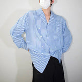 WIAOFELLAS  -  White Long Sleeved Shirt Men Fashion Society Mens Dress Shirt Korean Loose Blue Striped Shirt Mens Double Breasted Casual Shirt