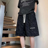 WIAOFELLAS  -  Fashion New Men's Letter Print Tie Dye Drawstring Design Shorts Trendy Summer High-waisted Loose Short Pants Male