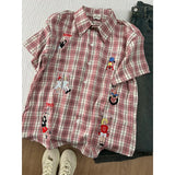 WIAOFELLAS  -  Blue Fun Embroidered ort Sve Plaid Men's irt Thin Design Sensation f Sve Cleanfit Trendy Brand Casual Summer irt