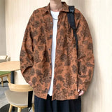 WIAOFELLAS  -  Corduroy Printed Long Sleeved Shirt for Men Hong Kong Style Retro Casual Versatile Shirt for Teenagers