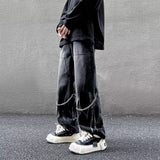WIAOFELLAS  -  Chain Wide Leg Jeans Men Bleached Punk Style Hip Hop High Street Teenagers Mid Waist Fashion Leisure Washed Spring Autumn Retro