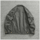 WIAOFELLAS  -  Vertical collar button-down tooling biker jacket men's texture granular bead canvas woven vintage casual Detroit jacket