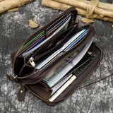 WIAOFELLAS  -  Men Double zipper crazy horse leather long wallet 24 card holder Big Zip around genuine leather clutch purse phone coin pocket