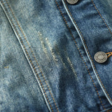 WIAOFELLAS  -  Vintage do old locomotive American tooling stand collar all loose denim jacket heavy wash craft coat male fashion