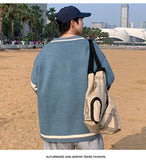 WIAOFELLAS  -  Autumn Winter New Men's Korean Loose Knitted V-neck Casual Sweater Outdoor Fashion Trend Comfortable Breathable Hoodie