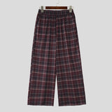 WIAOFELLAS  -  Men Plaid Pants Elastic Waist Joggers Loose Casual Trousers Men Streetwear Korean Style Fashion Male Wide Leg Pants