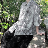 WIAOFELLAS  -  Bamboo Printing Men's Shirts Chinese Style Turn-down Collar Knot Button Short Sleeved Casual Male Tops Summer Tide