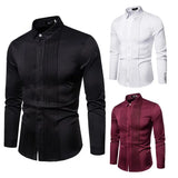 Wiaofellas  -  Men's Long Sleeved Shirt with British Style Lapel Pleated Men's Uniform, Formal Dress, Shirt, and Base Shirt