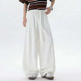 WIAOFELLAS  -  New Summer Men's Casual Pants Solid Color Drawstring Straight Trousers Elastic Waist Wide Leg Baggy Male Bottom