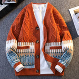 Wiaofellas  -  Winter Christmas Jacquard Knitted Cardigans For Man Ethnic Style Button-up V-neck Sweaters Y2K Streetwear Cardigan Knitwear