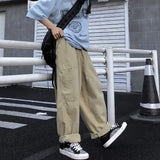 WIAOFELLAS  -  Men's Clothing Spring Autumn Wide Leg Solid Color Elastic Pockets High Waisted Trousers Cargo Preppy Style Korean Fashion Pants