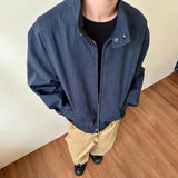WIAOFELLAS  -  cleanfit American retro blue jacket men's spring and autumn high-end short loose stand-up collar jacket