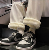 Wiaofellas  -  Winter Thickened Fleece Straight Leg Casual Pants Men's Trendy Lamb Velvet Versatile Cool Teenage Sports Fashion Trousers
