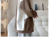 Wiaofellas  -  Trendy Brand New Spliced loose Large Size Round Neck Top Jacket Long-sleeved Sweatshirt