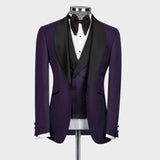 Wiaofellas  -  Men Suits 3 Piece Solid Color Chic Single Button Shawl Lapel Tuxedo Wedding Groom Party Formal Male Suit (Jacket+Vest+Pants)