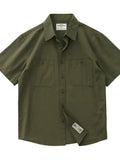 Wiaofellas  -  Summer American Retro Short Sleeve Lapel Cargo Shirt Men's Amei Khaki 100% Cotton Washed Double Pocket Casual Tough Guy Blouses
