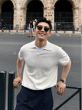 WIAOFELLAS  -  2025 Trend Summer Solid Color Lapel Men's Casual Thin Breathable Fabric Fashion Short Sleeve Slim Knitted T-shirt Tops A117