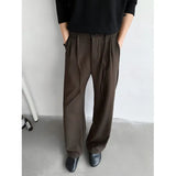 WIAOFELLAS  -  Brown Black Suit Pants Men Fashion Society Mens Dress Pants Korean Loose Straight Casual Pants Mens Office Formal Trousers M-2XL