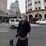 WIAOFELLAS  -  Men's Spring Autumn New Korean Style Fake Two-Piece Shirt Collar Spliced Hoodie High-End Sense Loose Long Sleeve Trendy