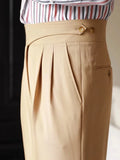 Wiaofellas  -  Trousers Men Spring Autumn New Fashion Belt-up High Waist Slim Pants Men Business Casual Solid Color Straight Pants