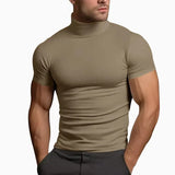 Wiaofellas  -  Summer Solid Color Short-sleeved Fashion Bottoming Shirt Men's Tight Turtleneck T-shirt