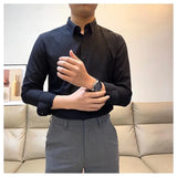 WIAOFELLAS  -  Spring New Simple Solid Color Business Casual Long Sleeved Shirt Men's Slim Fit Korean Version Youth Handsome No Iron Shirt