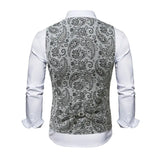 WIAOFELLAS  -  Men's Floral Suit Vest V-neck Single-breasted British Slim Fit and Fashionable Horse Clip Vest Vest Trendy