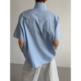 Wiaofellas  -  Men's White Short Sleeve Shirt Coconut Tree Embroidery Casual Summer Top