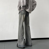 Wiaofellas  -  Vintage Men Straight Leg Jeans Korean Handsome Casual Pants High Street Loose Wide Leg Trousers Vintage Blue Baggy Jeans B275