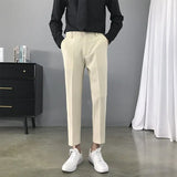WIAOFELLAS  -  Size 27-36 Men Pants Ankle Length Spring Summer Autumn Fashion Casual Cotton Slim Straight Long Chinos Slacks Business Black