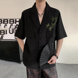 WIAOFELLAS  -  Niche Design Men's Shirts Lapel Single Breasted Bamboo Embroidery Contrast Color Ice Silk Loose Male Clothing New
