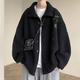 WIAOFELLAS  -  Men's Embroidery New Sweater Cardigan Coat Autumn Turn-down Collar Casual Jackets Knitted Sweater Knit Jumper Rice White/Black
