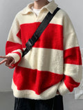 WIAOFELLAS  -  Men's Lapel Knit Pullover Knitted Sweater Large Size Spring Autumn Winter Warm Tops Youth Casual Polo Collar Pullover B221