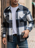 WIAOFELLAS  -  Men's Flannel Shirts Casual Button Down Plaid Shirt Jacket Long Sleeve Fleece Shacket with Pockets