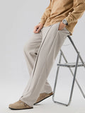 Wiaofellas  -  New Autumn Casual Pants Men Korean Fashion Banded Waist Stretch Wide Leg Pleated Suit Slacks Straight Loose Drape Trousers