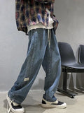 WIAOFELLAS  -  Spring Autumn Cargo Jeans Men Straight Loose Stitching Design Sense Niche Korean Streetwear All-match Wide-leg Denim Pants Mens