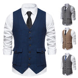 Wiaofellas  -  Men Suit Vest Herringbone Fabric Waistcoat Business Wedding Casual V Neck Men's Formal Party Dress Blazer Vests V12