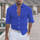 Wiaofellas  -  Men's Spring And Summer Cotton Linen Shirts New Men's Solid Color  Long Sleeve Shirt Loose Lapel Casual Beach Style Shirt