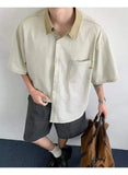 WIAOFELLAS  -  Niche Design Men's Shirts Turn-down Collar Contrast Color Pocket Short Sleeved Single Breasted Loose Male Clothing