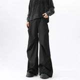 WIAOFELLAS  -  American High Street Pleated Pants Floor Mopping Micro Trumpet Black Trousers Luxury Sense Clean Fit Casual Curved Knife Pants