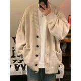 WIAOFELLAS  -  Autumn Winter New V-neck Cardigan Men's Loose Casual Knitted Sweater Trendy Daliy Simple All-match High Street Soft Coats