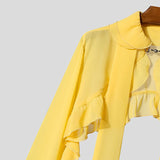 Wiaofellas  -  Men Shirt Solid Color Chiffon See Through Ruffle Irregular Shirts Men Cardigan Streetwear Sexy Fashion Party Camisa