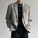 WIAOFELLAS  -  Fake Two Piece Men's Suit Shoulder Padded Design Solid Color Stripe Single Breasted Spring New Male Blazers Fashion