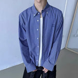Wiaofellas  -  Autumn Casual Mens Plaid Print Shirts Long Sleeve Turn-down Collar Button-up Shirt For Men Vintage Embroidery Loose Shirts