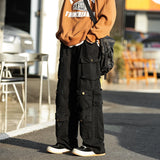 WIAOFELLAS  -  Japanese Multi-pocket Work Pants Men's Autumn Trendy Loose Straight Casual Pants Hip-hop Retro Design Trousers Aesthetic Chic