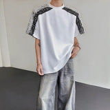 WIAOFELLAS  -  Trendy Men's Spliced Sequins Shoulder Pads Loose T-shirts Fashion Summer Contrast Color O-neck Casual Tops Male