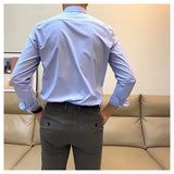 WIAOFELLAS  -  Spring New Simple Solid Color Business Casual Long Sleeved Shirt Men's Slim Fit Korean Version Youth Handsome No Iron Shirt