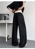 WIAOFELLAS  -  Trendy Men's Drawstring Design Contrast Color Trousers New Fashion Summer Loose High-waisted Wide Leg Pants Male